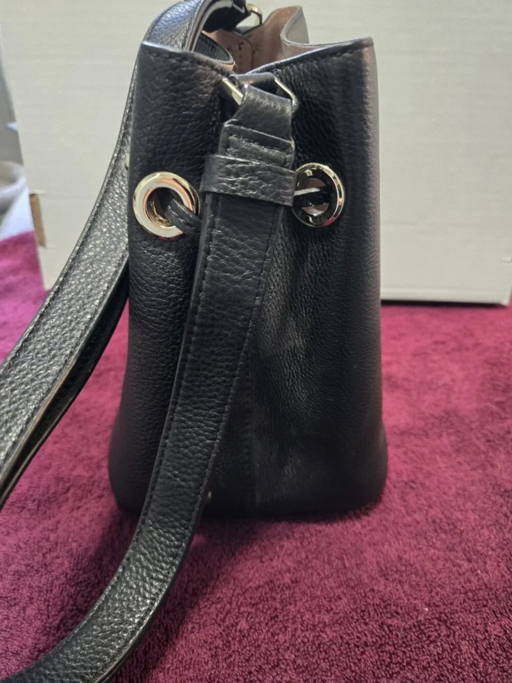 Kate Spade Black Marti Small Bucket Bag Pebbled Leather Shoulder Crossbody Bag